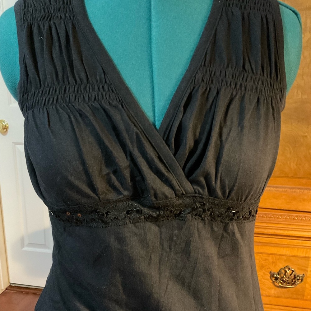 V neck cotton black tank top